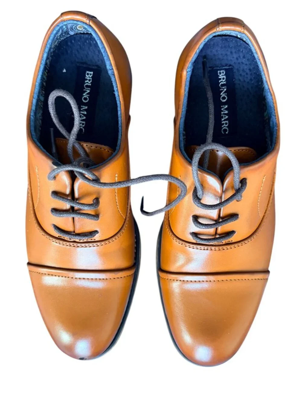 Bruno Marc Kids Dress Shoes Brown Cap Toe Oxford – Size 1.5 - Picture 3 of 12